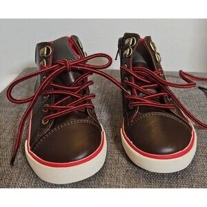 Gap Kids Boys Dark Brown Hiking Boots Red and Black Plaid  Size‎ 8